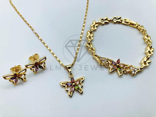 Juego de Lujo - 105883 - Juego con Pulsera de Mariposa Circonia Colores Oro Laminado 18K