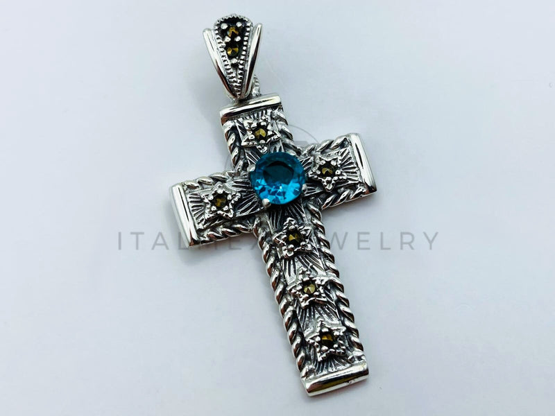 Dije Elegante - 105891 - Diseño Cruz Taxco Circonia Azul Plata .925