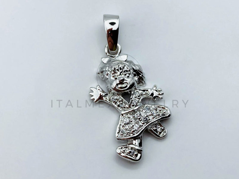 Dije Elegante - 105893 - Diseño Niña Jugando Circonia Clara Plata .925