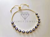 Pulsera Elegante - 104222 - Pulsera Ajustable Ojo Turco Azul Oro Laminado 18K