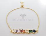 Pulsera Ajustable - 100342 - Diseño de Placa de CZ Colores Oro Laminado 18K