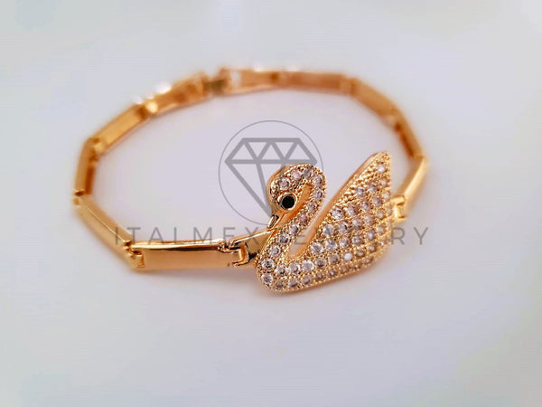 Pulsera de Lujo - 104325 - Diseño Cisne CZ Clara Oro Laminado 18K