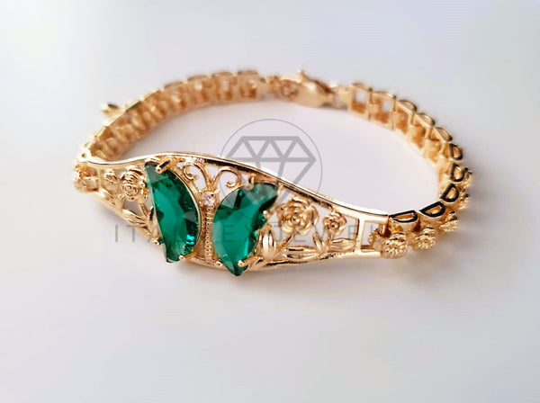 Pulsera de Lujo - 103705 - Diseño de Mariposa CZ Verde Oro Laminado 18K