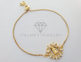 Pulsera Ajustable - 101295 - Diseño de Virgen con CZ Clara Oro Laminado 18K