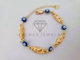 Pulsera Elegante - 104482 - Diseño Virgen Guadalupe y Ojo Turco Azul Oro Laminado 18K