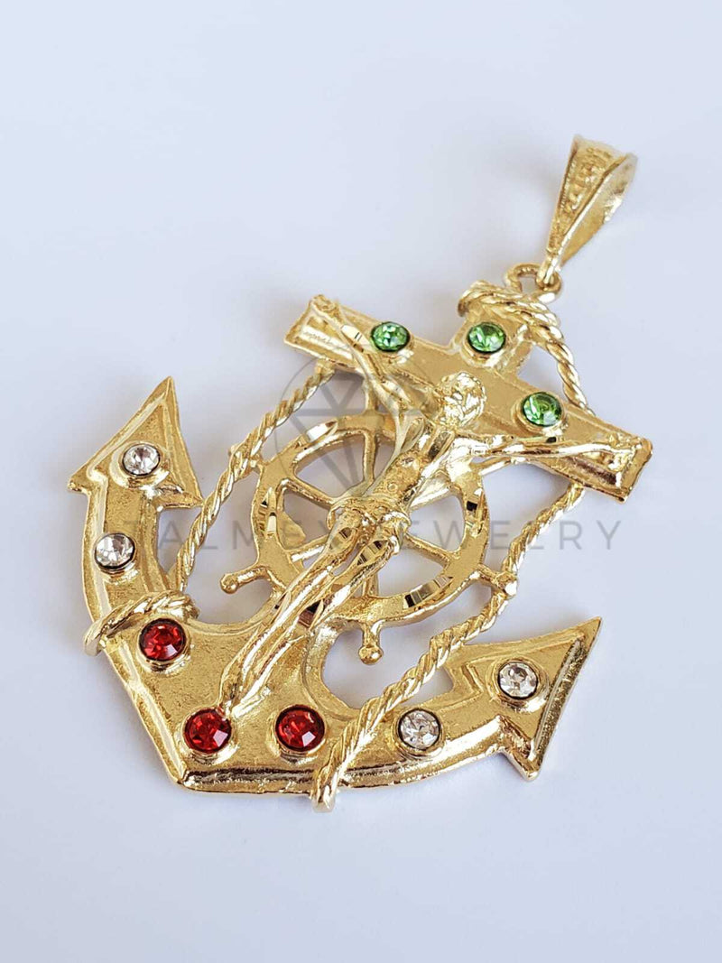 Dije Religioso - 100511.512.514.518 - Cristo con Ancla con Circonia Oro Laminado 18K