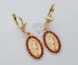 Arete Elegante - 100730 - Diseño de Virgen con CZ Roja Oro Laminado 18K