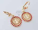 Arete Elegante - 100733 - Diseño de San Benito con CZ Roja Oro Laminado 18K