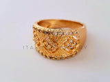 Anillo Dama de Lujo -104381 - Banda Floral con Circonia Clara Oro Laminado 18K