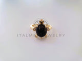 Anillo Dama de Lujo - 104567 - Diseño Tortuga Piedra Negra Oro Laminado 18K