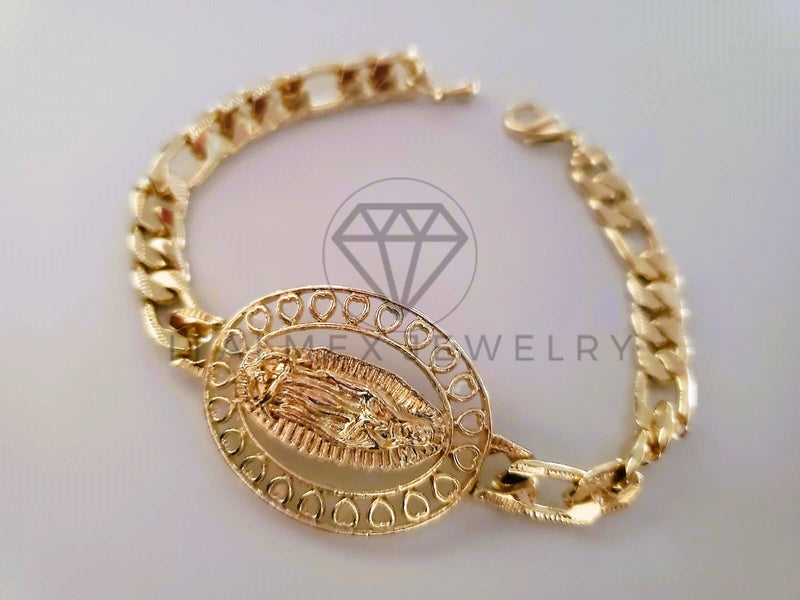 Pulsera Elegante - 104488 - Esclava Virgen Guadalupe con Corazones Oro Laminado 18K