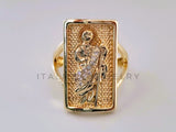 Anillo Dama de Lujo - 104564 - Diseño Placa San Judas CZ Clara Oro Laminado 18K