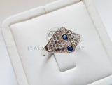 Anillo de Dama - 101539 - Anillo de Lujo Placa CZ Azul y Clara Plata .925