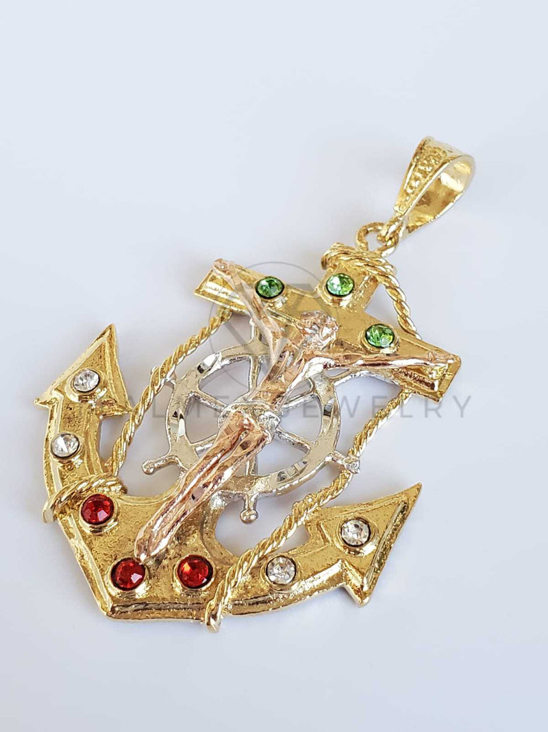 Dije Religioso - 100511.512.514.518 - Cristo con Ancla con Circonia Oro Laminado 18K