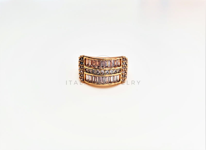 Anillo Dama de Lujo - 103359 - Diseño Lujo Churumbela Triple CZ Clara Oro Laminado 18K