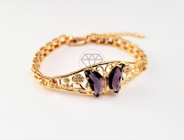 Pulsera Elegante - 103500 - Esclava de Mariposa CZ Morada Oro Laminado 18K