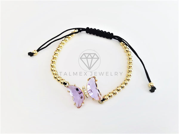 Pulsera de Lujo - 103181 - Diseño Bolitas con Mariposa CZ Morado Claro Oro Laminado 18K