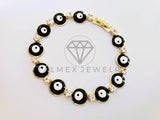 Pulsera Elegante - 104220 - Pulsera Ojo Turco Redondo Negro Oro Laminado 18K