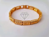 Pulsera de Lujo - 103965 - Diseño Eslabones Grecas CZ Clara Oro Laminado 18K