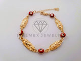 Pulsera Elegante - 104490 - Pulsera Virgen Guadalupe y Ojo Turco Rojo Oro Laminado 18K