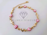 Pulsera Elegante - 104473 - Diseño de Delfines y Ojo Turco Rosa Oro Laminado 18K