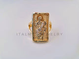 Anillo Dama de Lujo - 104564 - Diseño Placa San Judas CZ Clara Oro Laminado 18K