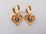 Arete de Lujo - 104641 - Huggie de Corazon y Ojo Turco Oro Laminado 18K