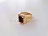 Anillo Caballero de Lujo - 103920 - Diseño Cuadrado CZ Negra Oro Laminado 18K