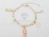 Pulsera Elegante - 100157 - Diseño de Virgen y Rosas 3 Oros Oro Laminado 18K