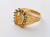 Anillo Caballero de Lujo - 104253 - Herradura San Judas Circonia Clara y Verde Oro Laminado 18K