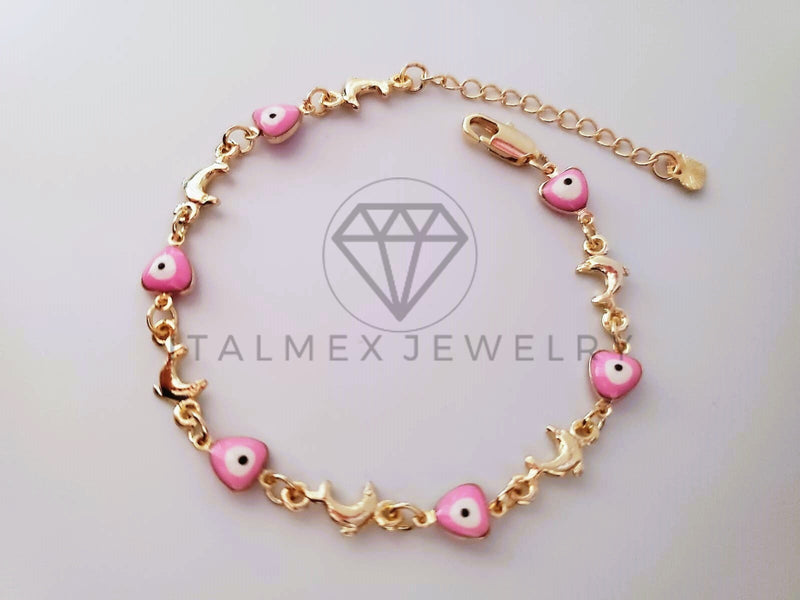 Pulsera Elegante - 104473 - Diseño de Delfines y Ojo Turco Rosa Oro Laminado 18K