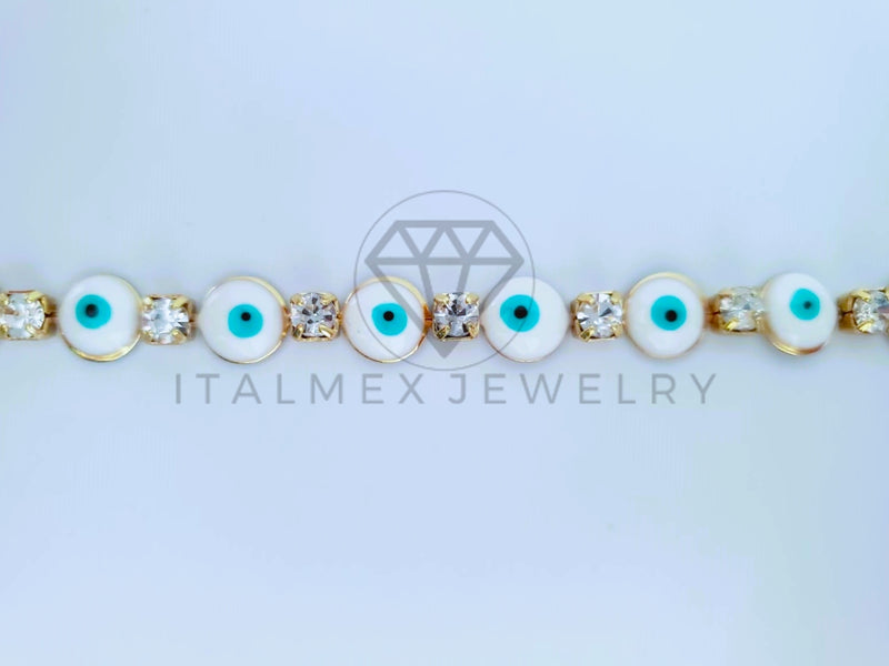 Pulsera Elegante - 103573 - Pulsera Ojo Turco Blanco y CZ Clara Oro Laminado 18K