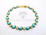 Pulsera Elegante - 103564 - Pulsera Ojo Turco Azul y Circonia Clara Oro Laminado 18K