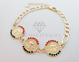 Pulsera Elegante - 100185 - Diseño Medallas San Benito CZ Mexico Oro Laminado 18K