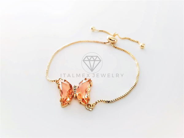 Pulsera de Lujo - 103198 - Diseño Ajustable con Mariposa CZ Rosa Claro Oro Laminado 18K