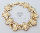 Pulsera de Lujo - 100206 - Diseño de Moneda de la Virgen de Guadalupe Con CZ Clara Oro Laminado 18K