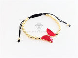 Pulsera de Lujo - 103176 - Diseño Bolitas con Mariposa CZ Roja Oro Laminado 18K