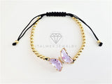 Pulsera de Lujo - 103181 - Diseño Bolitas con Mariposa CZ Morado Claro Oro Laminado 18K