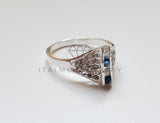 Anillo de Dama - 101539 - Anillo de Lujo Placa CZ Azul y Clara Plata .925