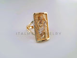 Anillo Dama de Lujo - 104564 - Diseño Placa San Judas CZ Clara Oro Laminado 18K