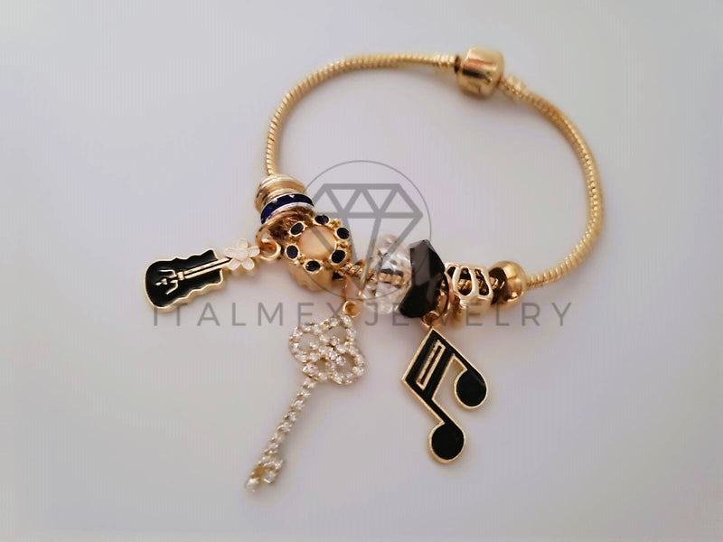 Pulsera Elegante - 104299 - Pulsera Estilo PDR Llave y Musica CZ Clara Oro Laminado 18K