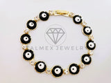 Pulsera Elegante - 104220 - Pulsera Ojo Turco Redondo Negro Oro Laminado 18K