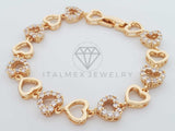 Pulsera de Lujo - 100290 - Diseño Corazones con CZ Clara Oro Laminado 18K