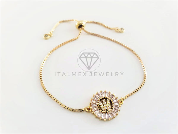 Pulsera Ajustable - 102642 - Diseño de Inicial "W" CZ Clara Oro Laminado 18K