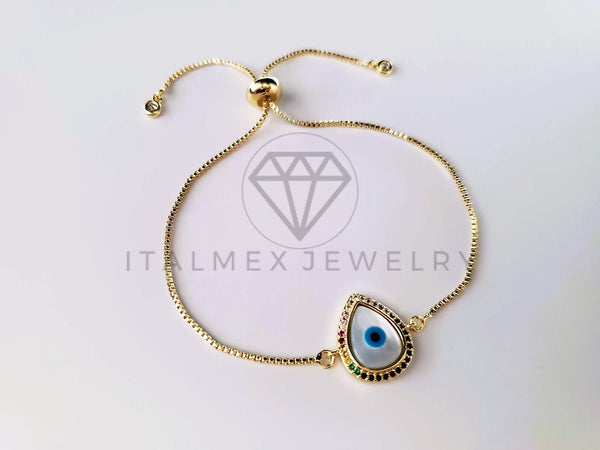 Pulsera de Lujo - 103719 - Diseño Ajustable Ojo Turco CZ Color Oro Laminado 18K