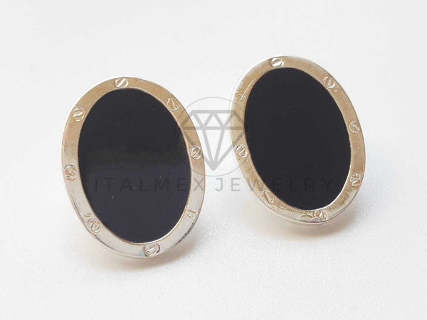 Broquel de Lujo - 101728 - Diseño Oval Resina Negra Plata .925