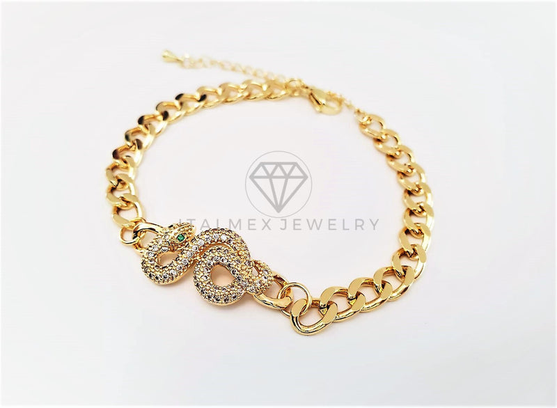 Pulsera de Lujo - 103137 - Estilo Cubana con Serpiente CZ Clara Oro Laminado 18K