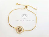 Pulsera Ajustable - 102631 - Diseño de Inicial "E" CZ Clara Oro Laminado 18K