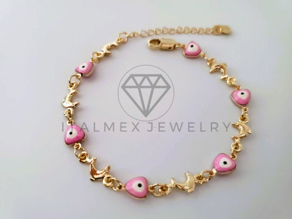 Pulsera Elegante - 104473 - Diseño de Delfines y Ojo Turco Rosa Oro Laminado 18K