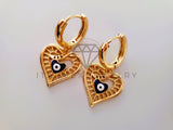 Arete de Lujo - 104641 - Huggie de Corazon y Ojo Turco Oro Laminado 18K